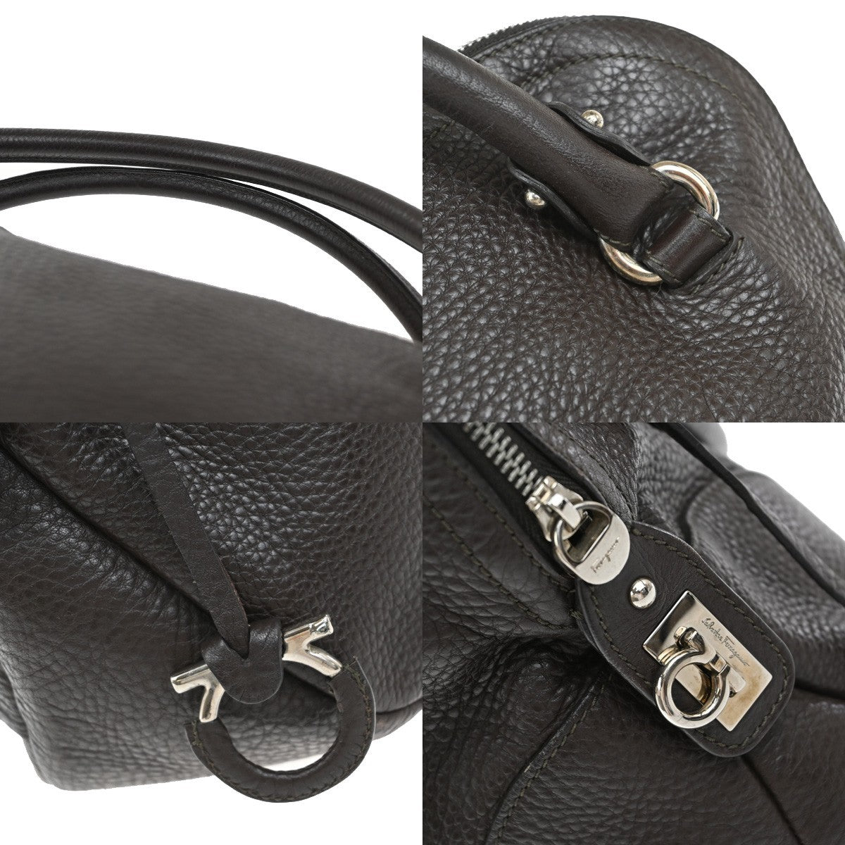 SALVATORE FERRAGAMO Logo Gancini Shoulder Hand Bag Leather Brown 32EF905