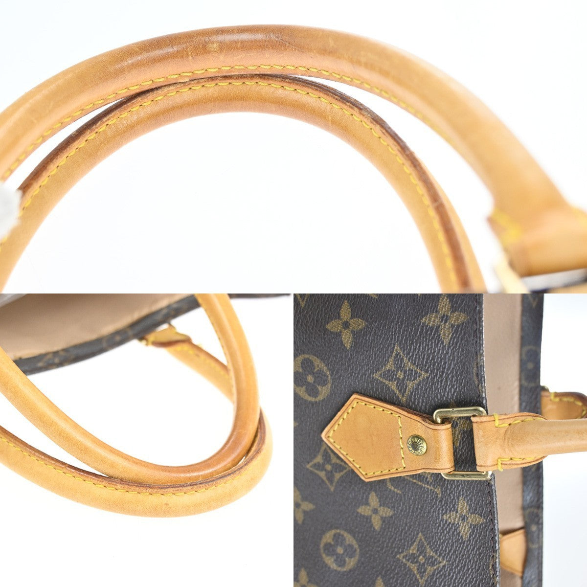 LOUIS VUITTON Logo Sac Plat Hand Tote Bag Monogram Leather Brown M51140 86KC402