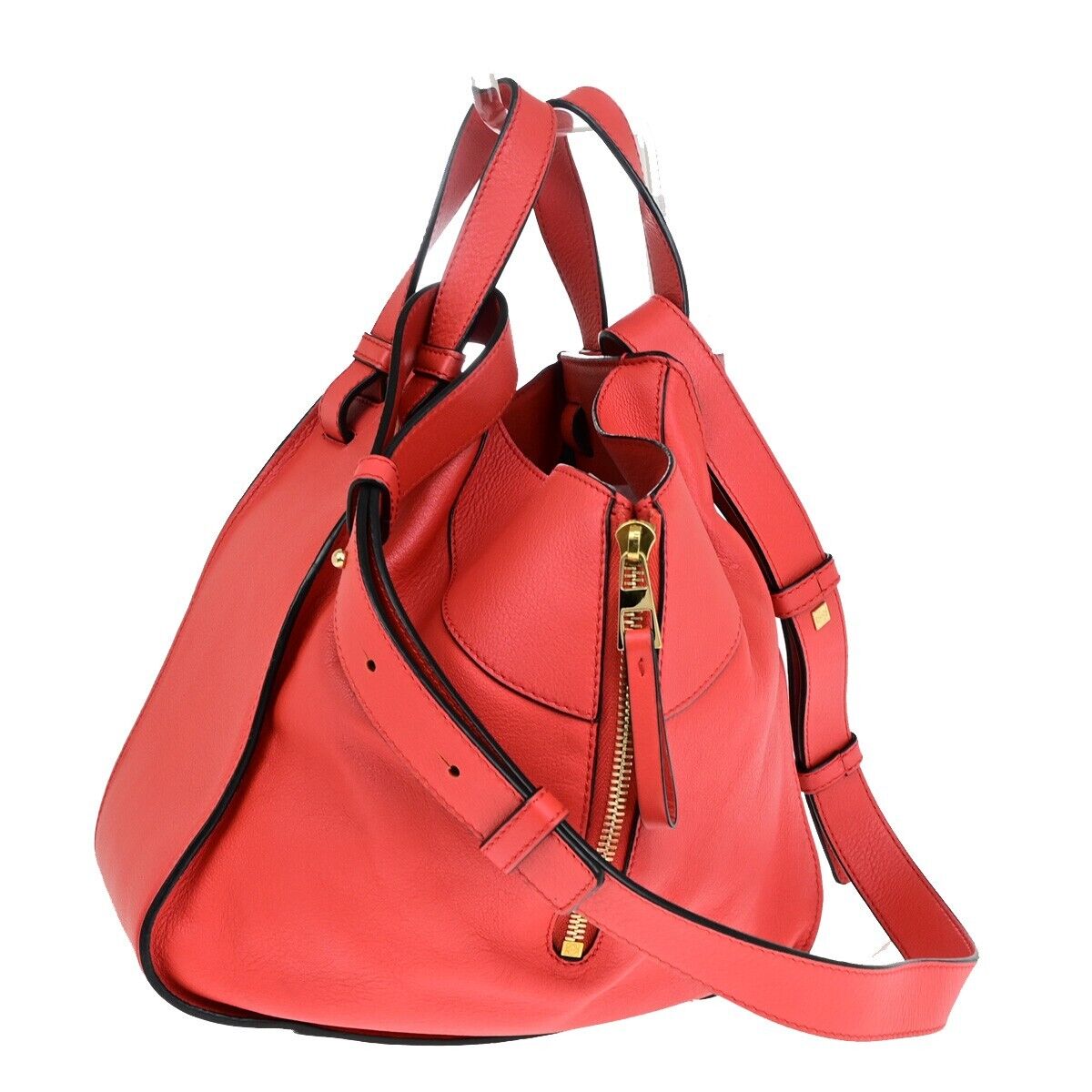 LOEWE Logo Hammock Small 2Way Shoulder Hand Bag Leather Red Gold 631RK103