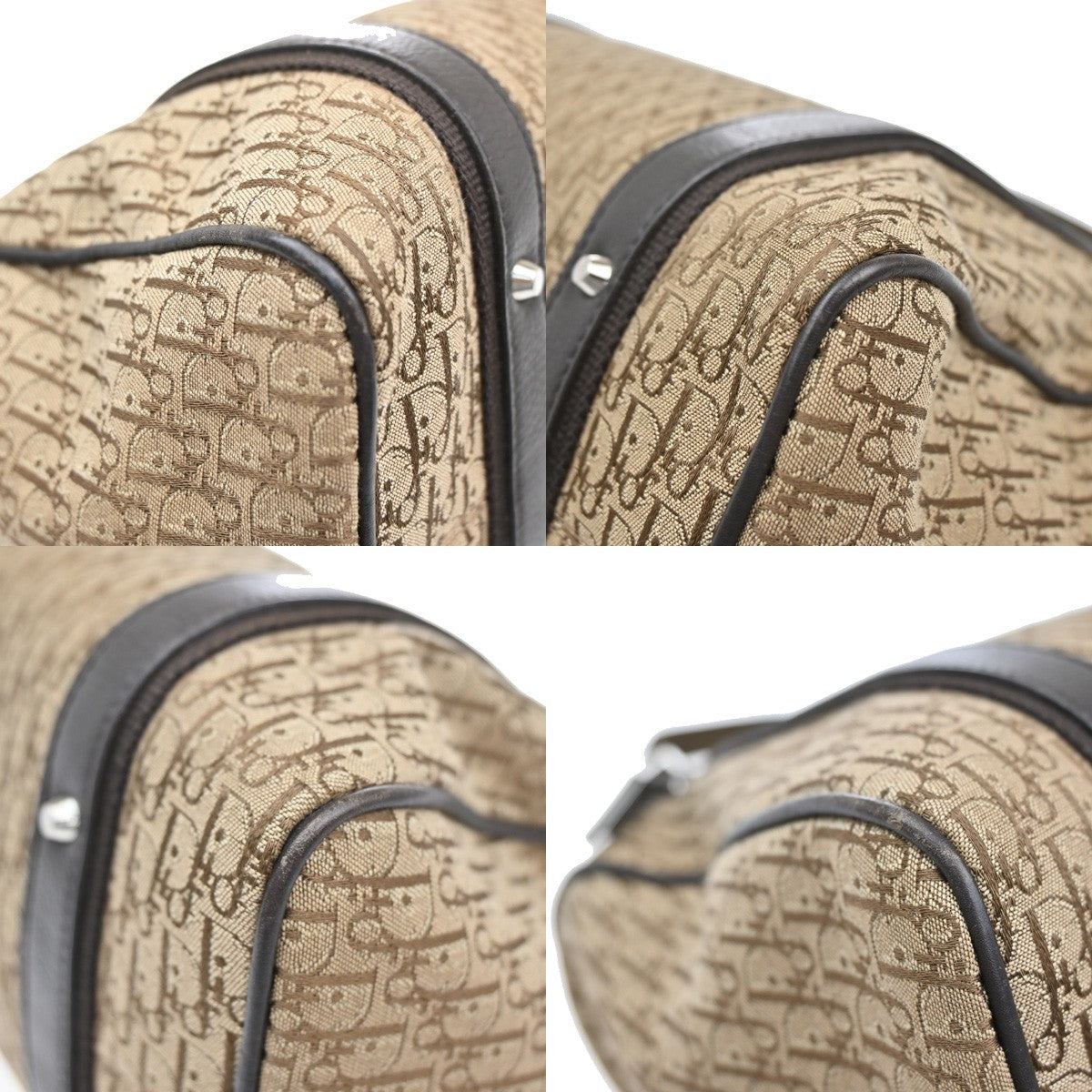 CHRISTIAN DIOR Logo Trotter Pattern Street Chic Bag Canvas Leather Beige 15CA370