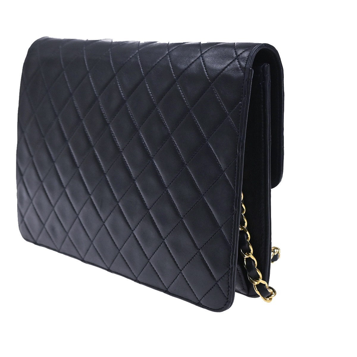 CHANEL CC Matelasse 25 Single Flap Chain Shoulder Bag Leather Blue GHW 42RQ035