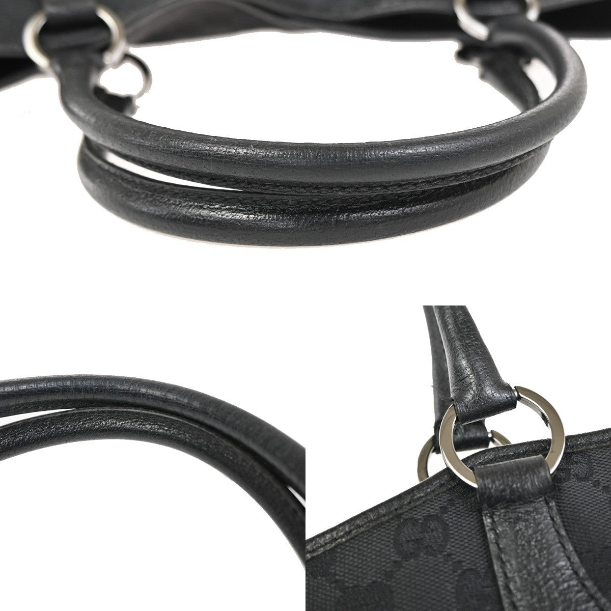 GUCCI Logo GG Pattern Shoulder Tote Bag Canvas Leather Black SHW Italy 80YJ079