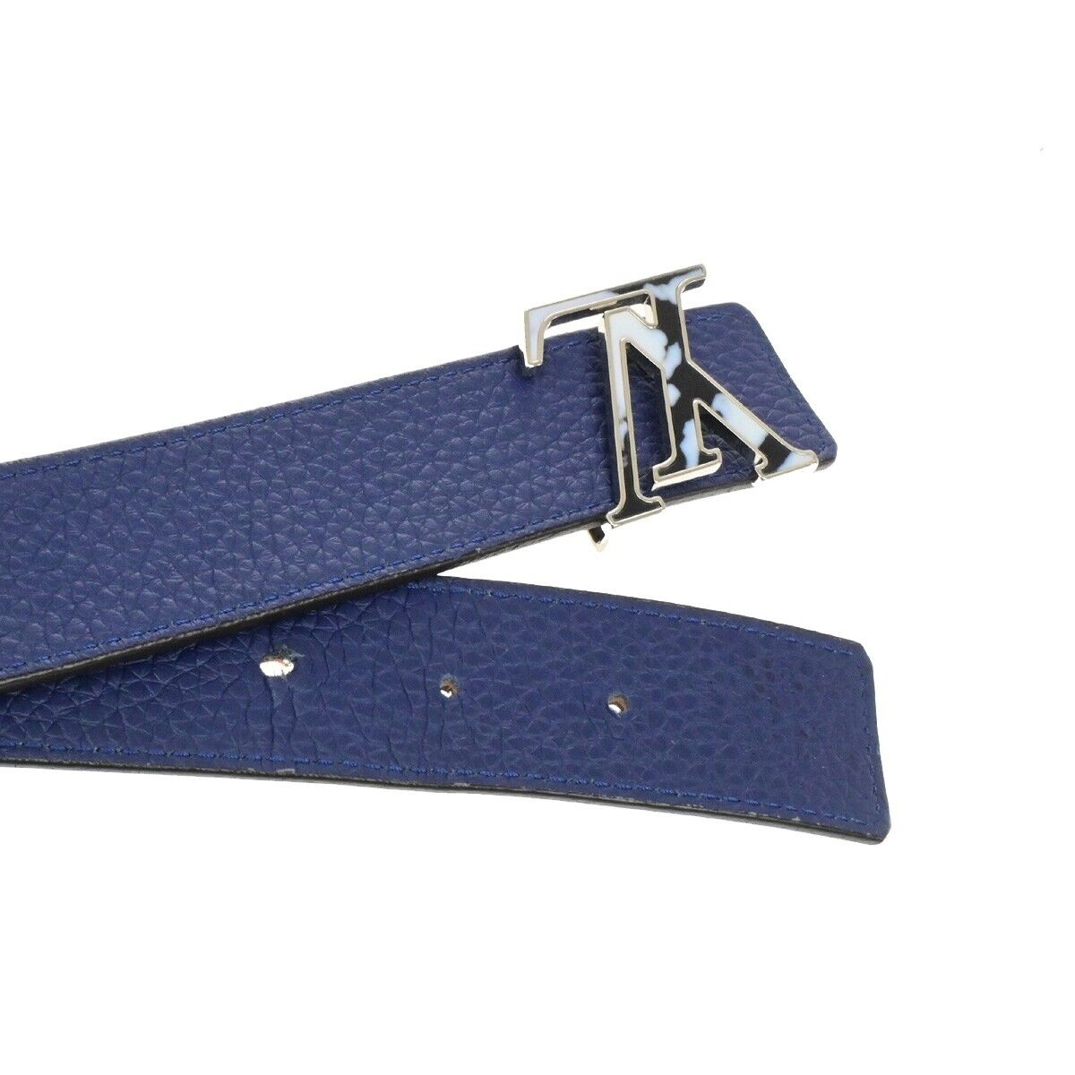 LOUIS VUITTON Logo Ceinture LV Initial Belt Leather Blue Spain N1012 31EE096