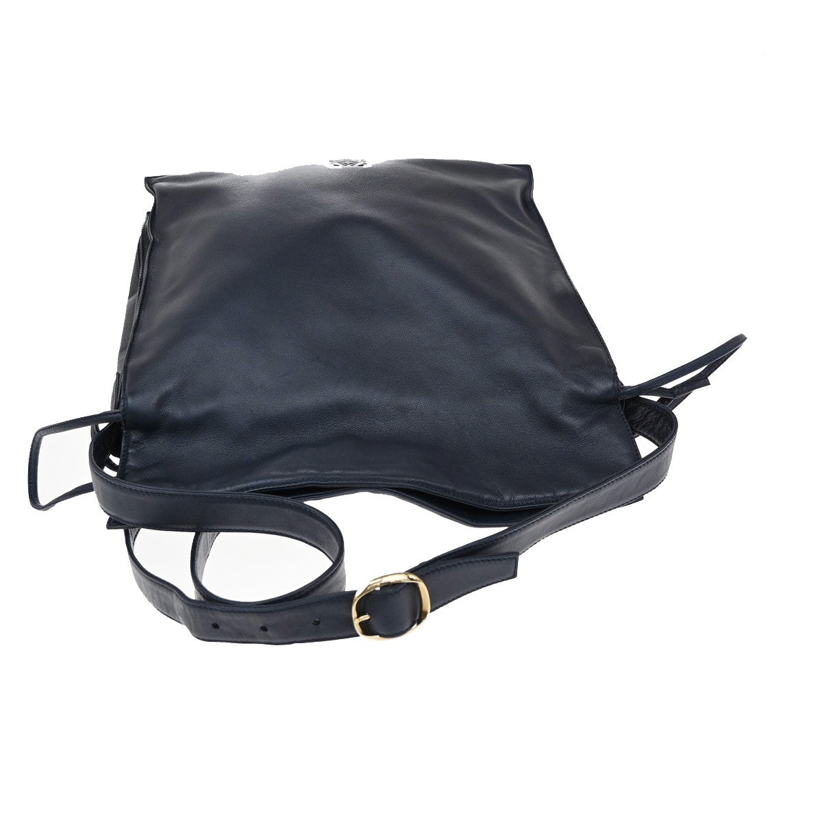 LOEWE Logo Anagram Drawstring Shoulder Bag Leather Blue GHW Spain 34YH784