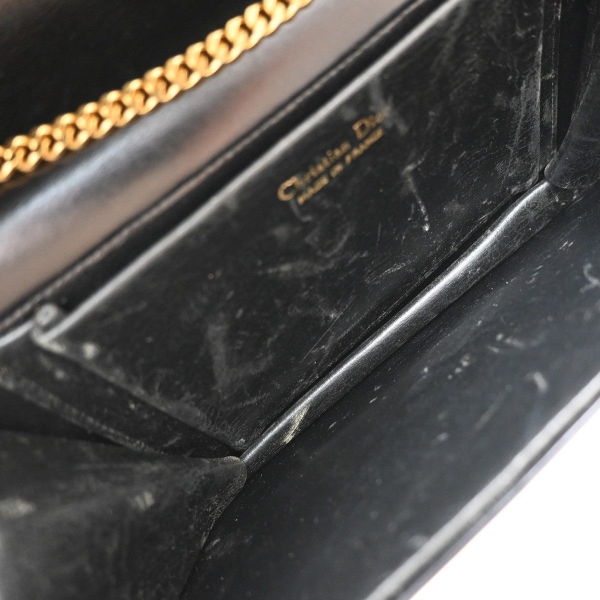 CHRISTIAN DIOR Logo Shoulder Bag Leather Black France GHW 31EG219