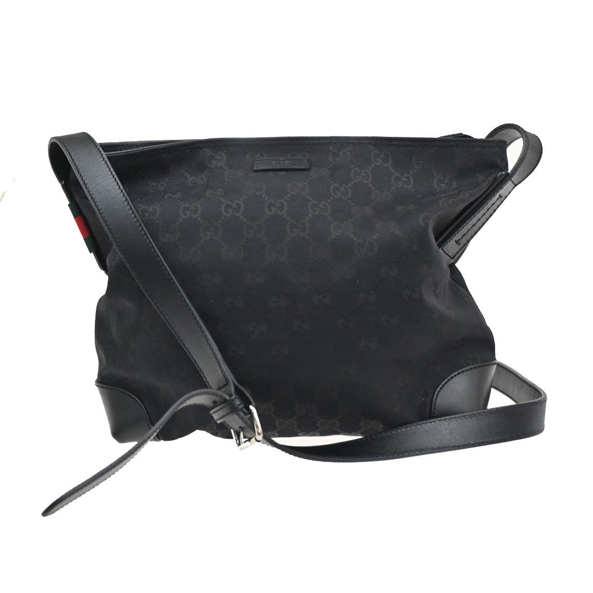 GUCCI GG Sherry Canvas Shoulder Message Bag Leather Black SHW Italy 77CA379
