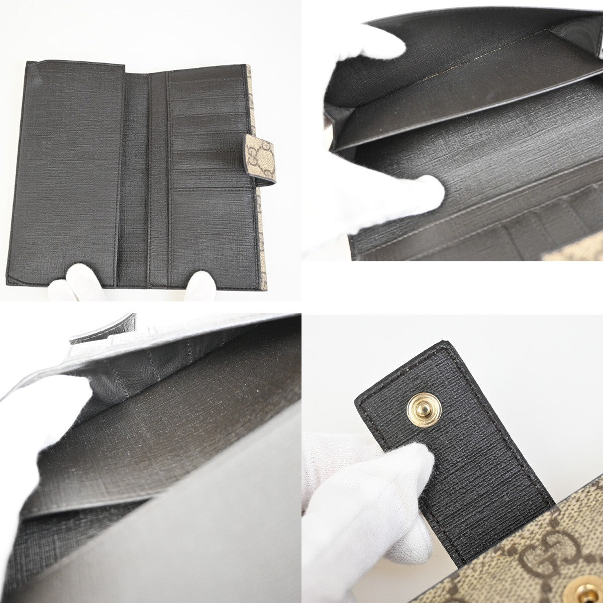 GUCCI Logo GG Pattern Bifold Long Wallet Supreme Leather Brown 84RF274