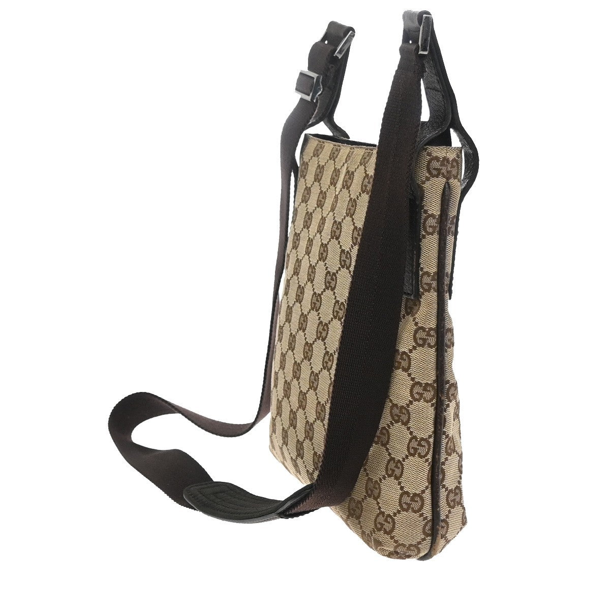 GUCCI GG Pattern Crossbody Messenger Bag Canvas Leather Beige Brown 67SA108