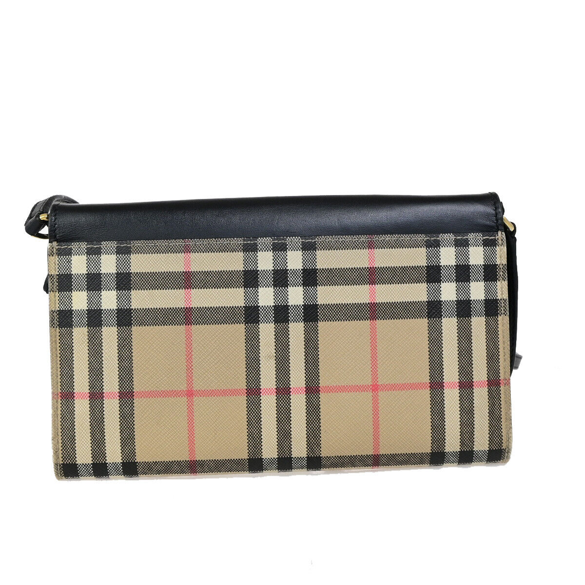 BURBERRY Logo Wallet Shoulder Bag Nova Check Leather PVC Black GHW 31SJ436