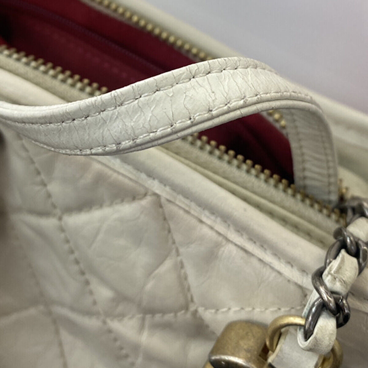 CHANEL CC Logo Gabrielle Chain Shoulder Bag Leather White Italy 685RK695