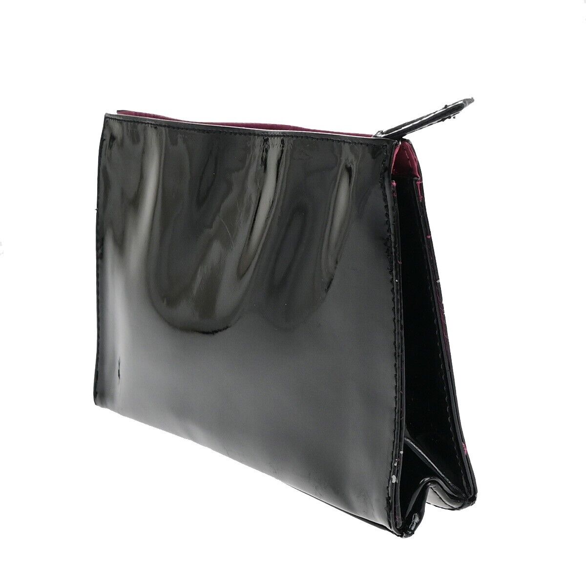 YVES SAINT LAURENT YSL Logo Pouch Bag Patent Leather Black Pink GHW 03EC033