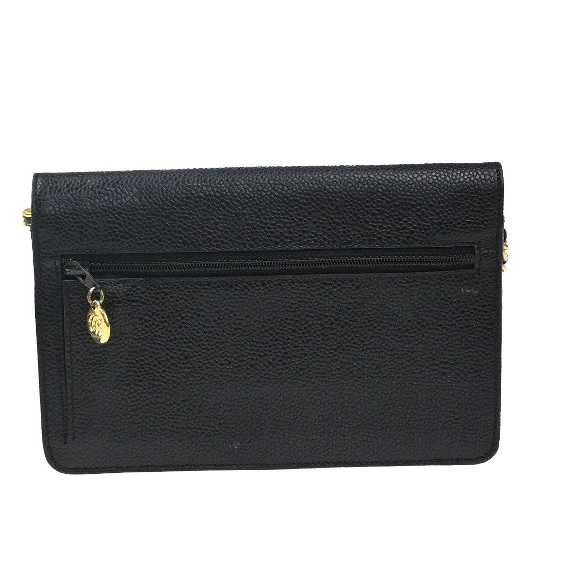 CHANEL Chain Shoulder Bag Wallet Grained Calfskin Leather Black Vintage 691RP061