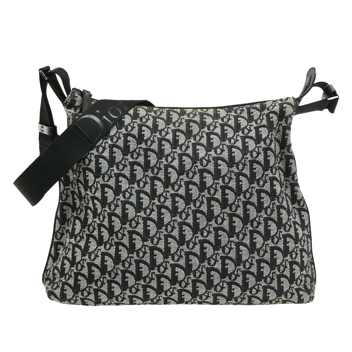 CHRISTIAN DIOR Logo Trotter Pattern shoulder Bag Canvas Leather Black 75CB030