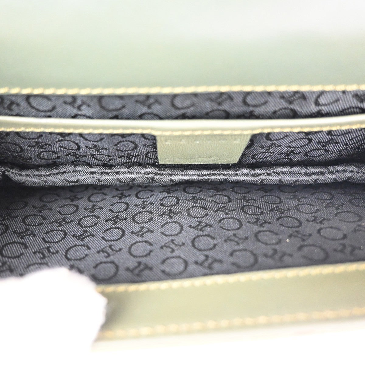 CELINE C Macadam Mini Shoulder Hand Bag Canvas Leather Green GHW 38TA468