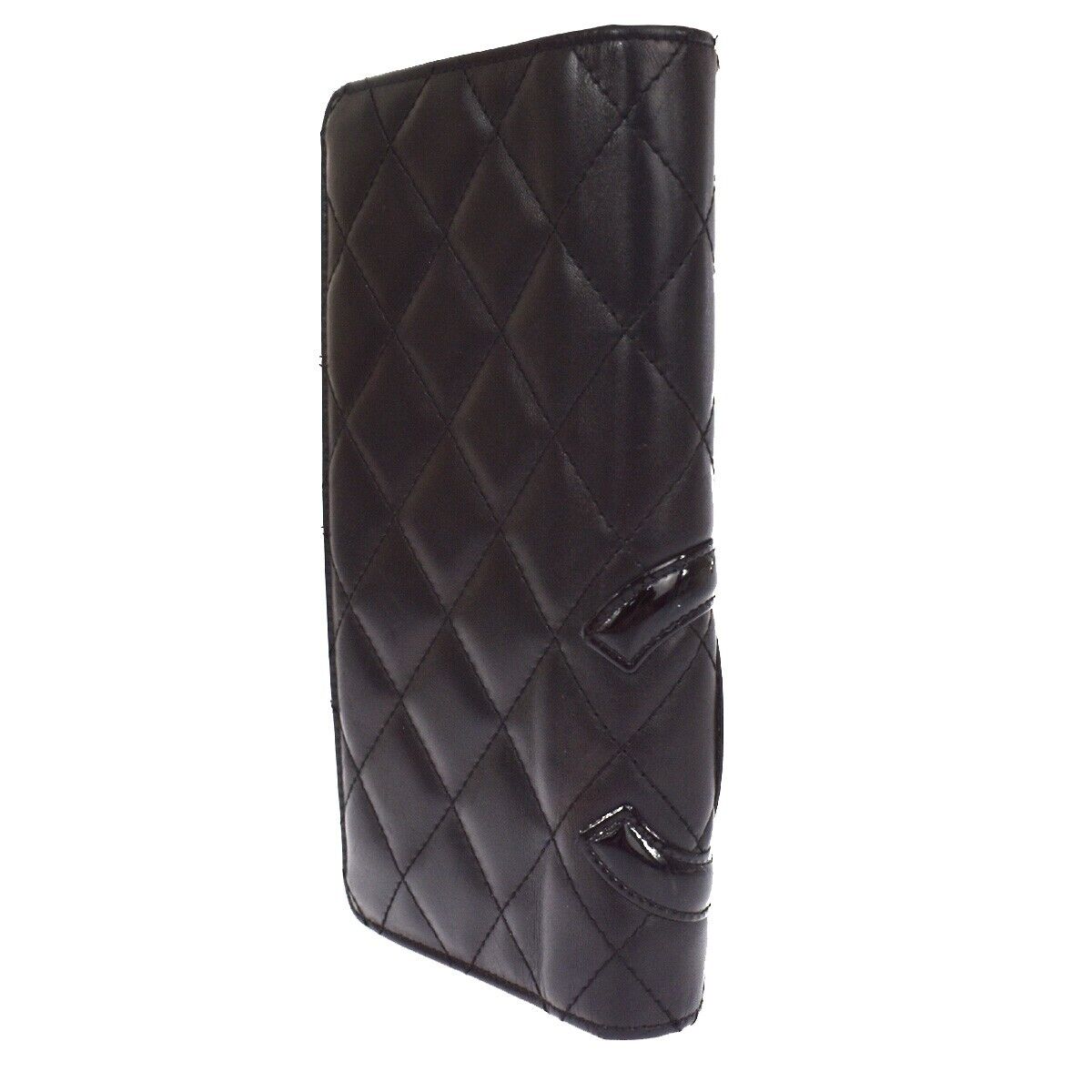 CHANEL CC Logo Cambon Long Bifold Wallet Leather Black Pink Italy 87SH089