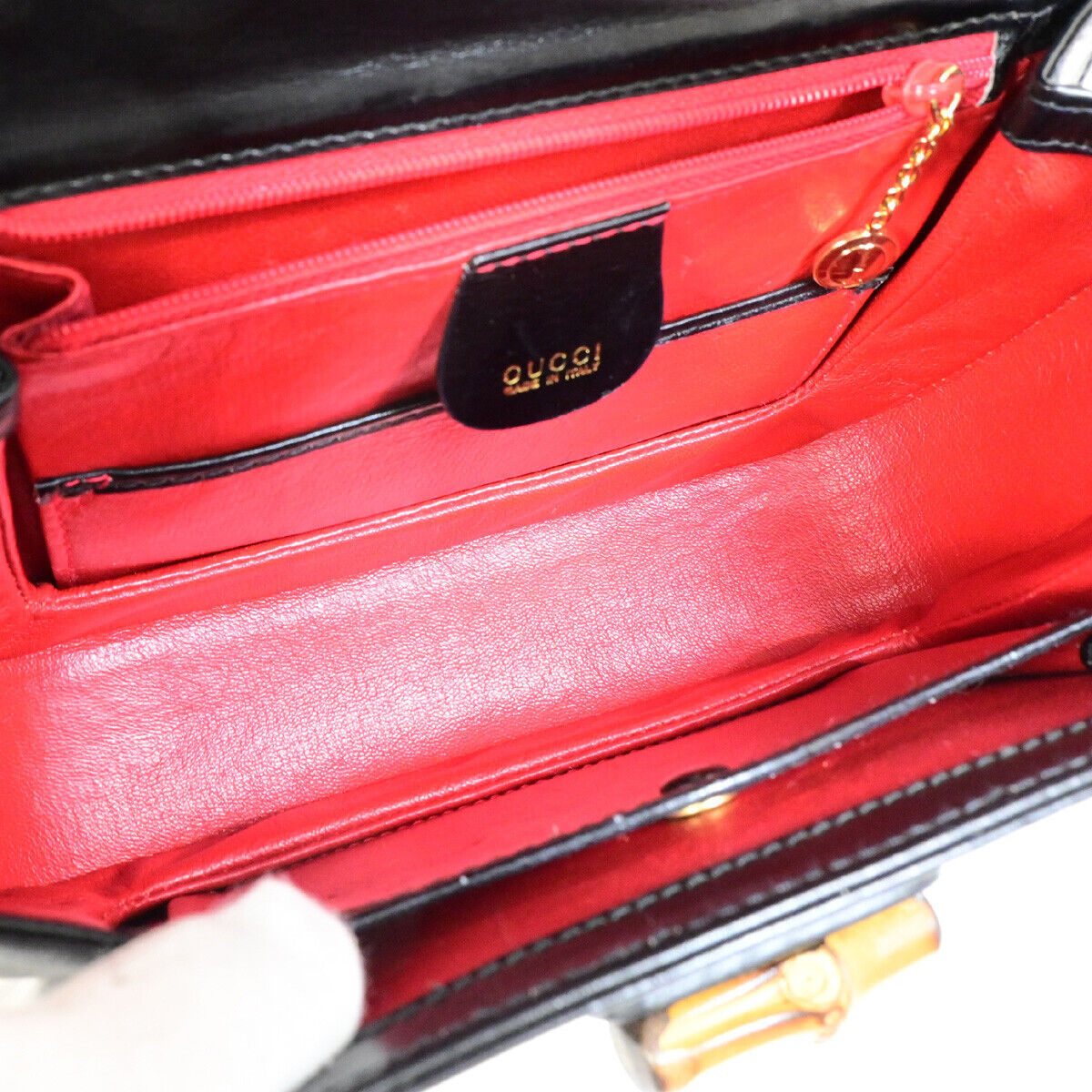 GUCCI Logo Bamboo 2Way Small Shoulder Hand Bag Leather Black GHW Italy 609RK553