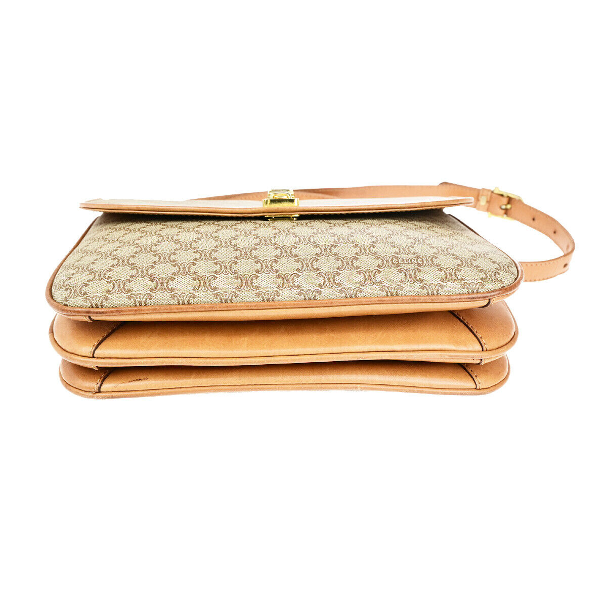 CELINE Logo Macadam Pattern Shoulder Bag PVC Leather Brown GHW Italy 36YG547