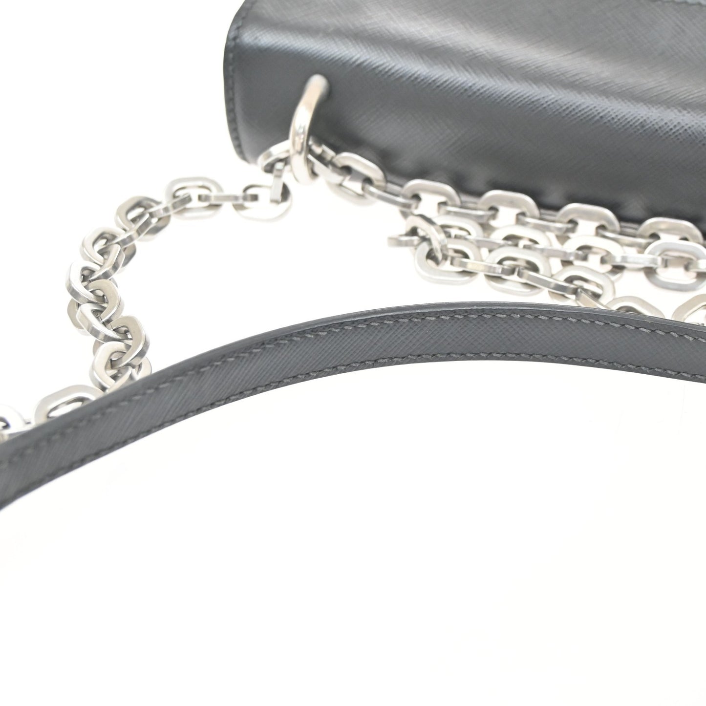 PRADA Saffiano Diagonal Chain Shoulder Bag Nylon Leather Black SHW 10KD064