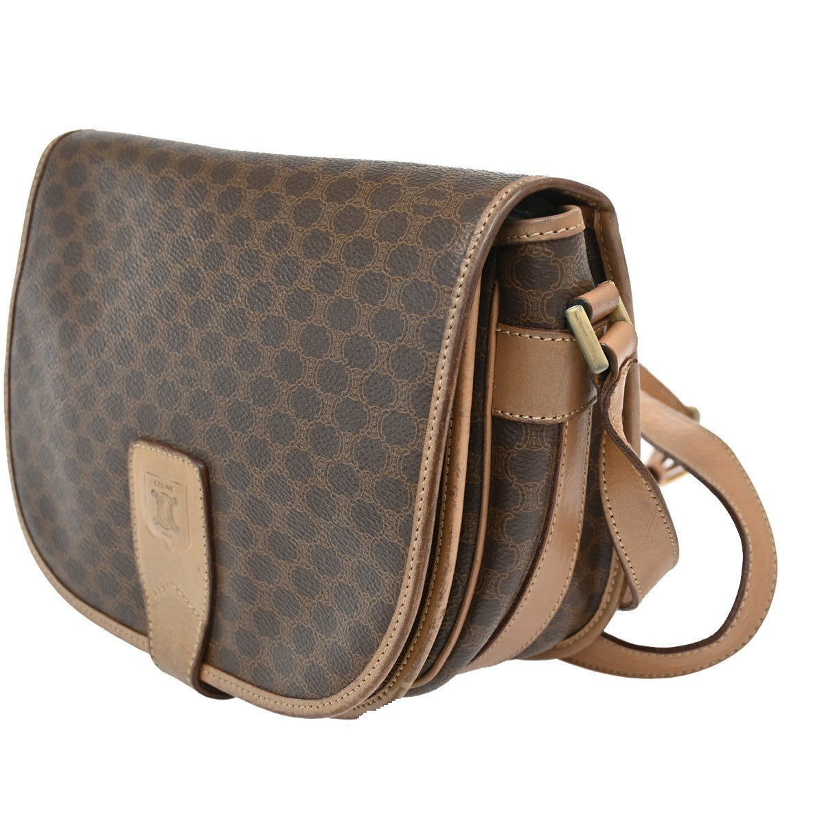 CELINE Logo Macadam Pattern Shoulder Bag PVC Leather Brown GHW Italy 63KB610