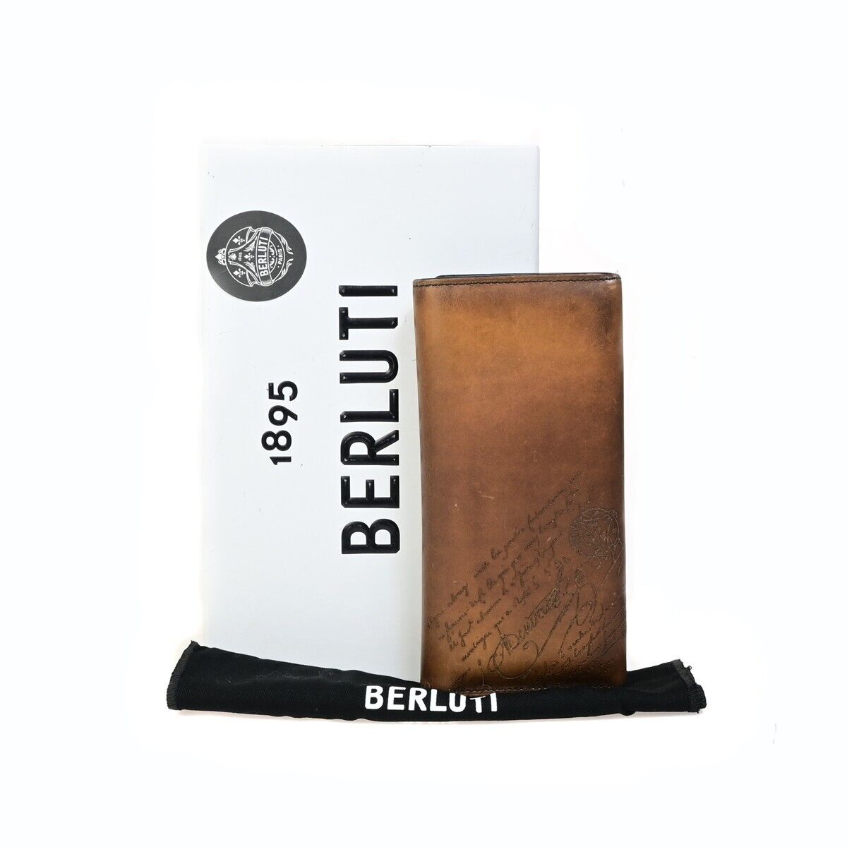 BERLUTI Calligraphy Bifold Long Wallet Purse Leather Brown Italy 84HC102