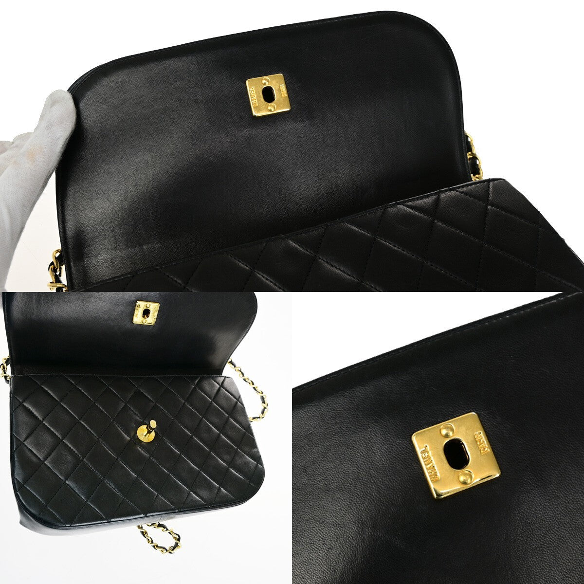CHANEL CC Matelasse 23 Double Flap Chain Shoulder Bag Leather Black GHW 323RK827