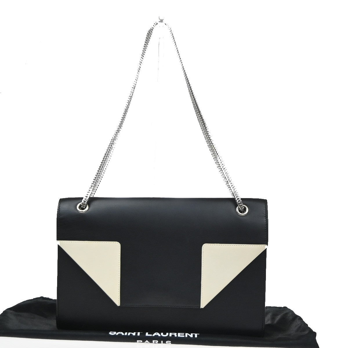 SAINT LAURENT Logo Betty Chain Shoulder Bag Leather Black White SHW 95RQ003