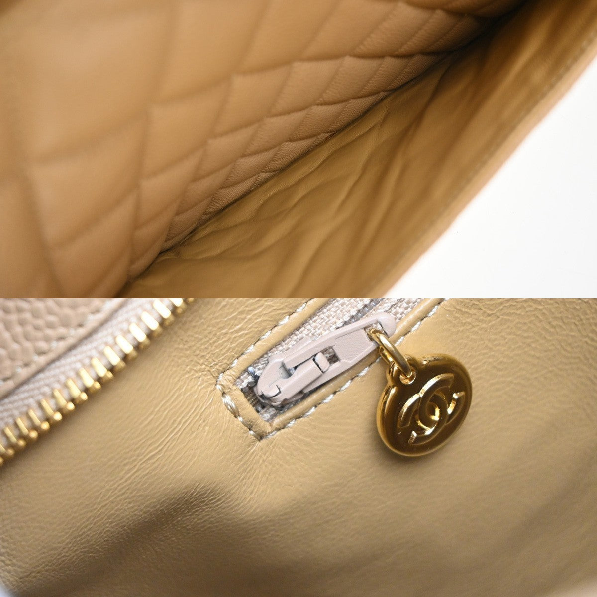 CHANEL Medallion Matelasse Shoulder Bag Grained Calfskin Leather Beige 307RP029