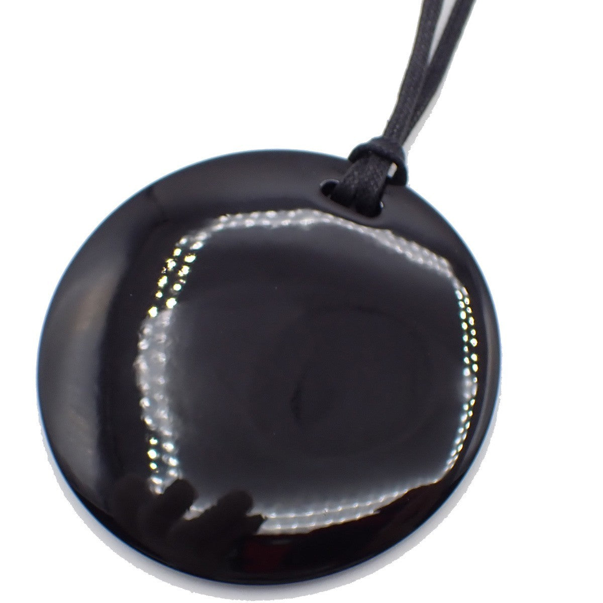 HERMES Logo Round Necklace Pendant Lacquered Horn Blue 69KP062