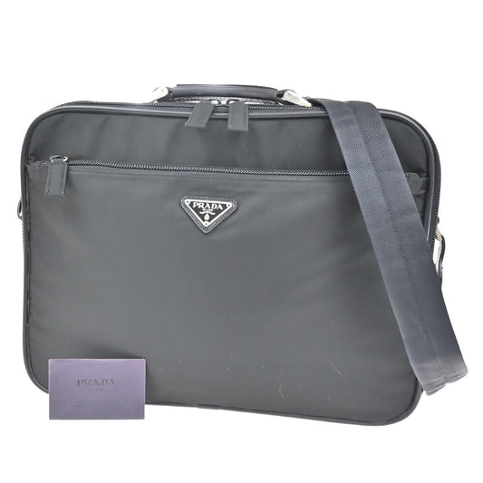 PRADA MILANO Logo Tessuto 2Way Business Shoulder Bag Nylon Leather Black 85EF079