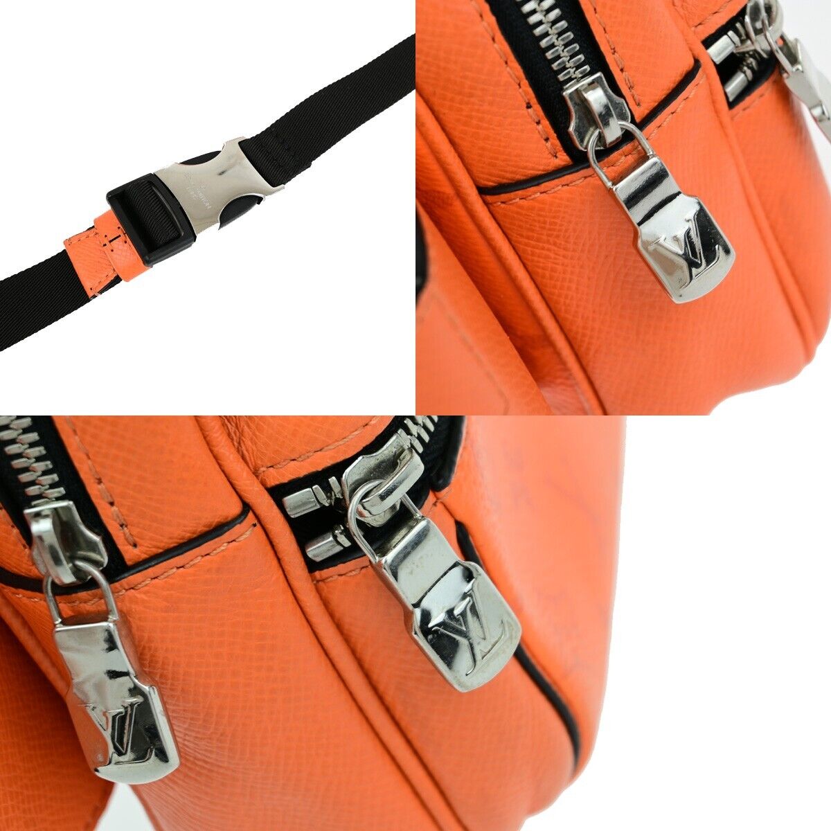 LOUIS VUITTON LV Logo Body Belt Bum Bag Taigarama Leather Orange M30430 44EC336