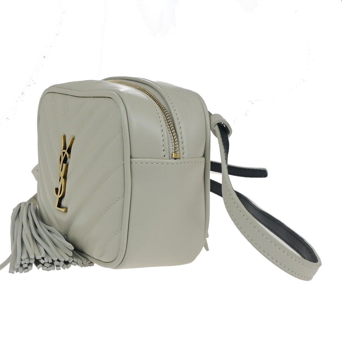 SAINT LAURENT YSL Logo Lou Belt Bum Body Bag Tassel Leather Ivory GHW 21YG406