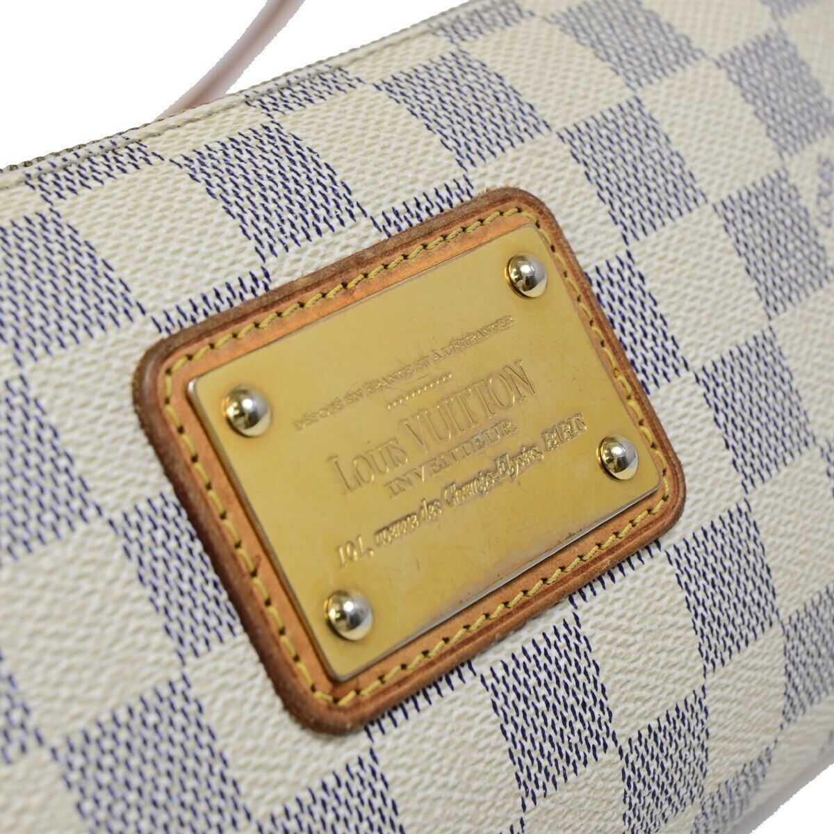 LOUIS VUITTON Eva Chain Shoulder Bag Damier Azur Leather White N55214 27FA678