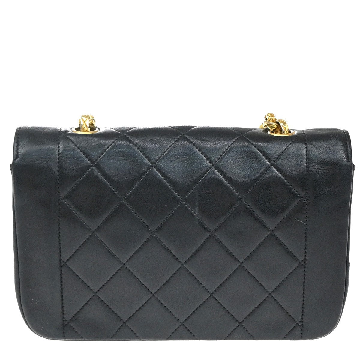 CHANEL Mini Diana Matelasse Chain Shoulder Bag Leather Black Vintage 359RP169