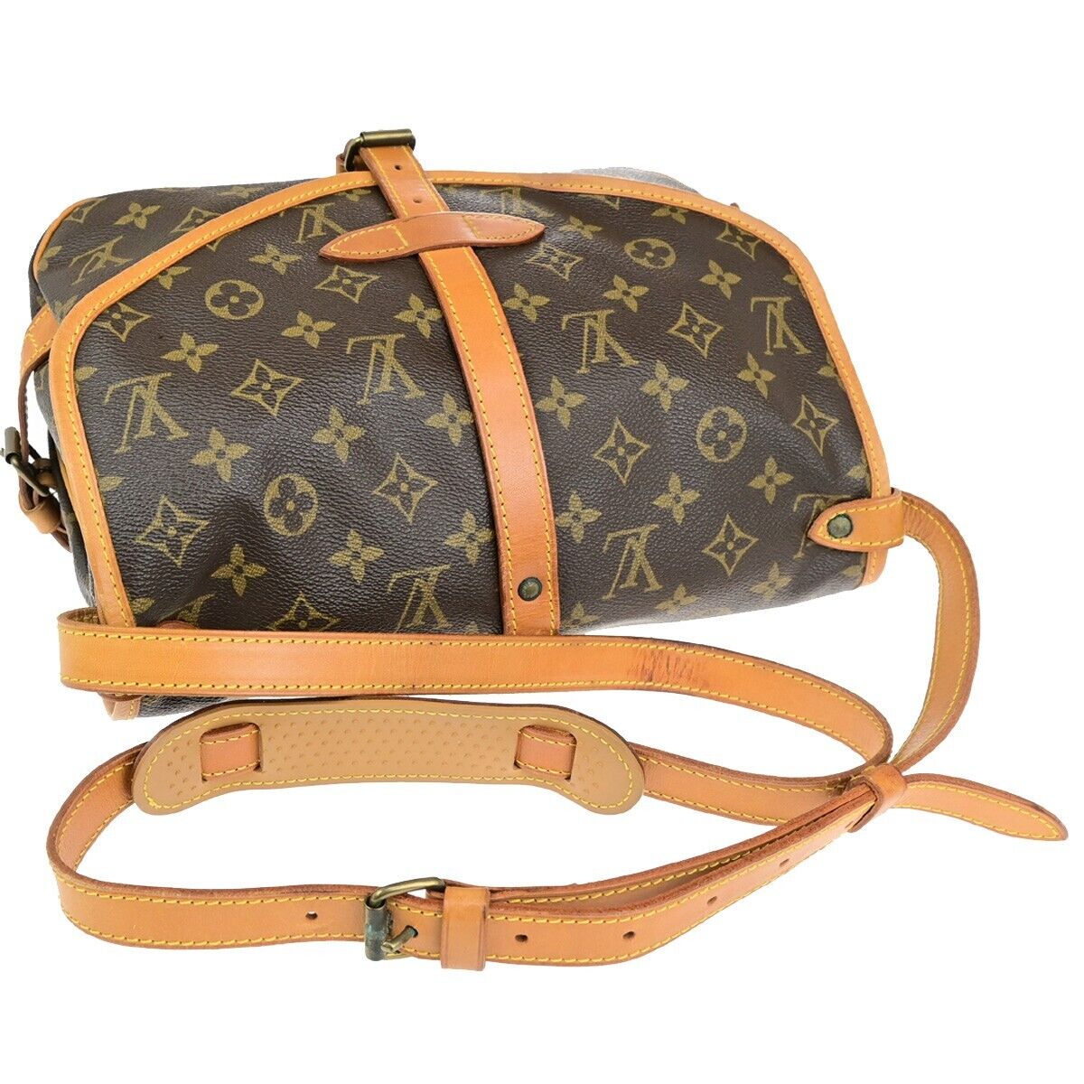 LOUIS VUITTON Logo Saumur 30 Shoulder Bag Monogram Leather Brown M42256 16ED410