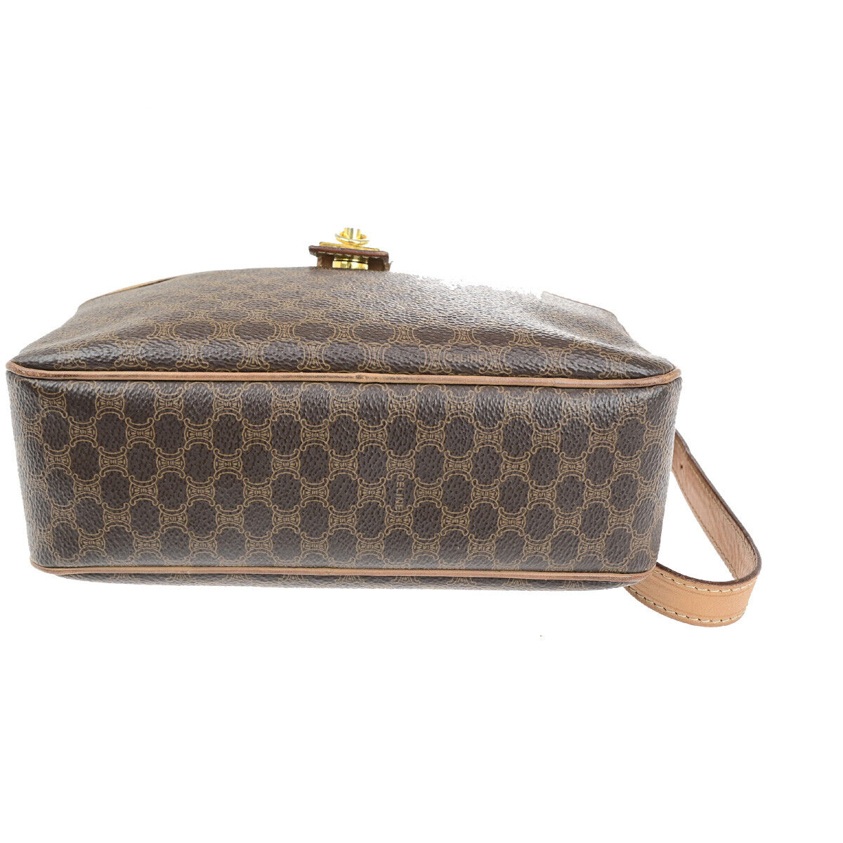 CELINE Logo Macadam Pattern Shoulder Bag PVC Leather Brown GHW Italy 35YG591