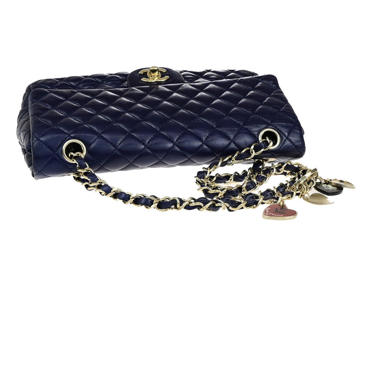 CHANEL CC Logo Valentine Matelasse Chain Shoulder Bag Leather Blue GHW 898RK737