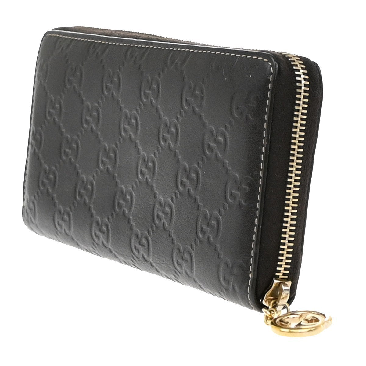 GUCCI Logo Guccissima GG Pattern Long Zipper Wallet Leather Brown 67EF918