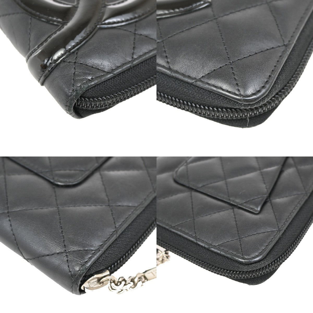 CHANEL CC Logo Cambon Zip Around Long Bifold Wallet Leather Black Pink 39EF850