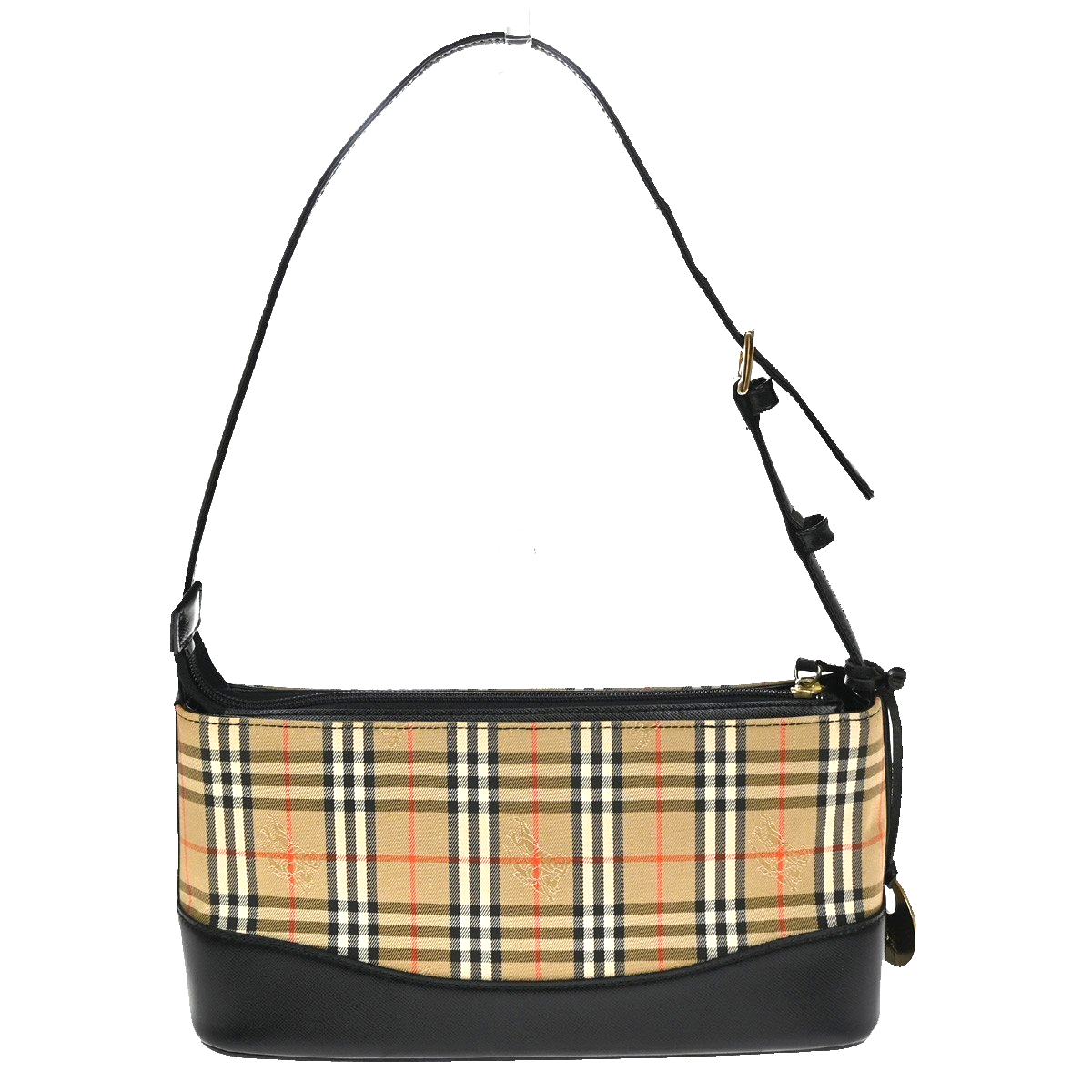 BURBERRY Logo Nova Check Hand Bag Canvas Leather Beige Black GHW 87RQ042