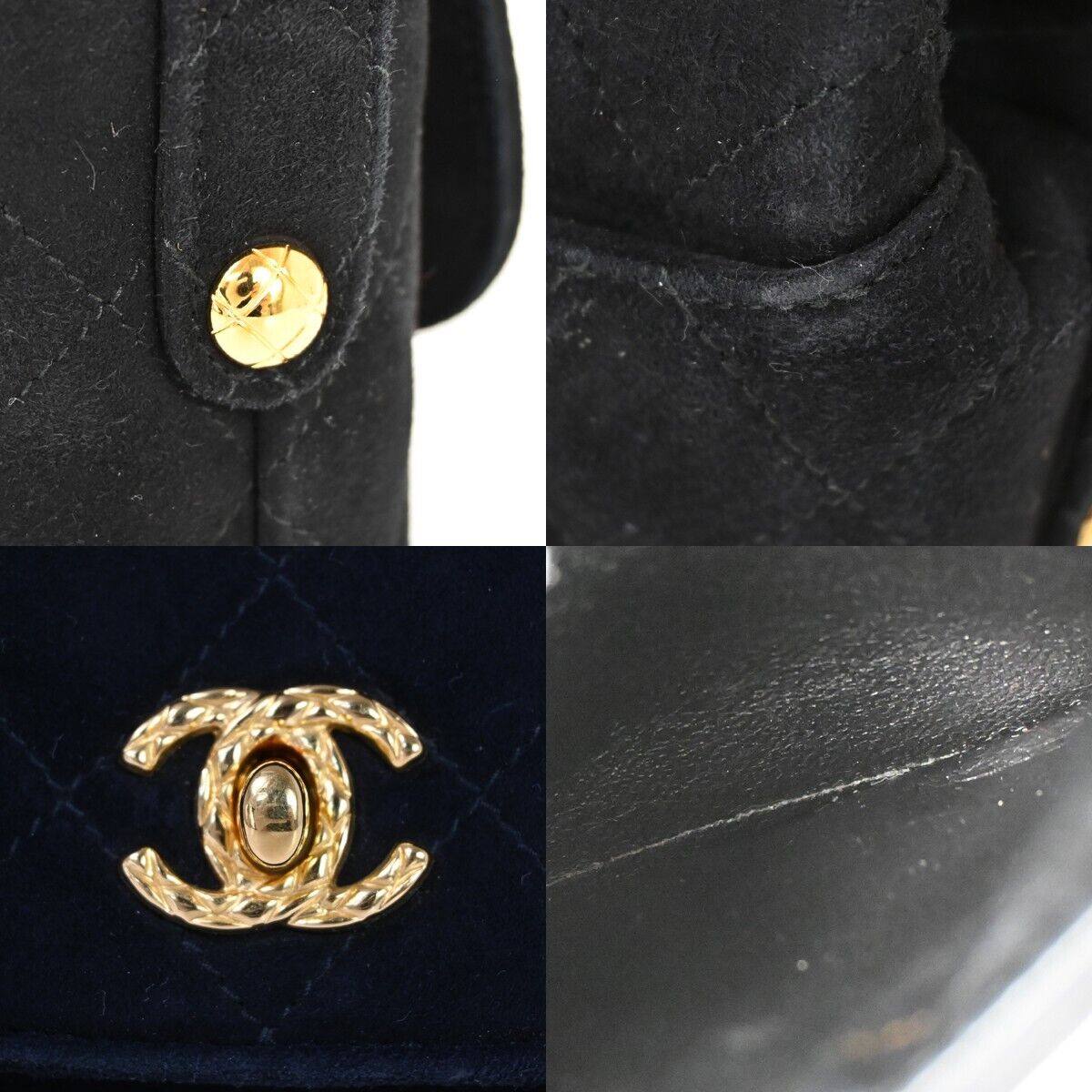 CHANEL CC Logo Mini Matelasse Shoulder Bag Suede Leather Black Gold 691HB551