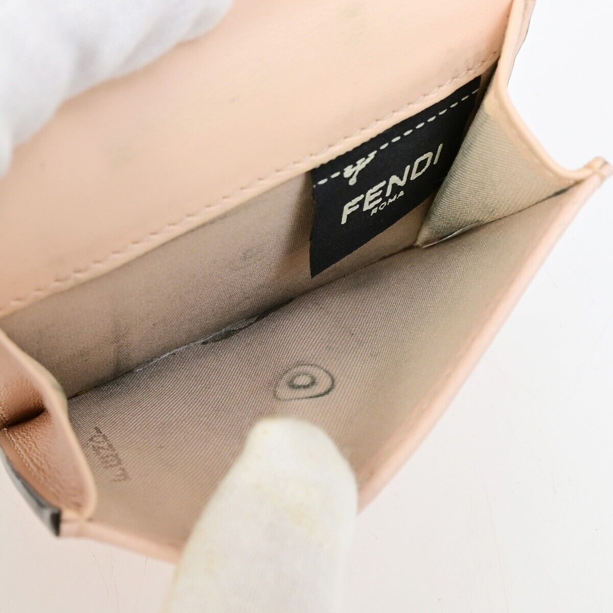 FENDI Zucca Pattern Mini Trifold Wallet Purse Leather Pink Italy 69FB178