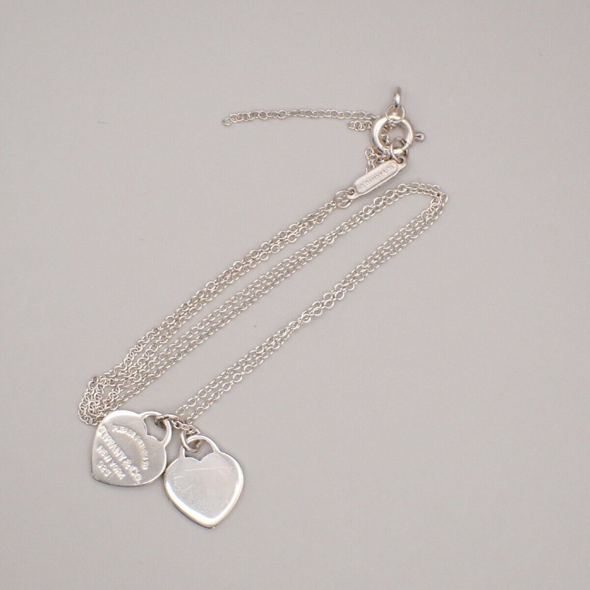 TIFFANY & CO. Return To Double Heart Mini Chain Necklace Silver Ag 925 09YF237