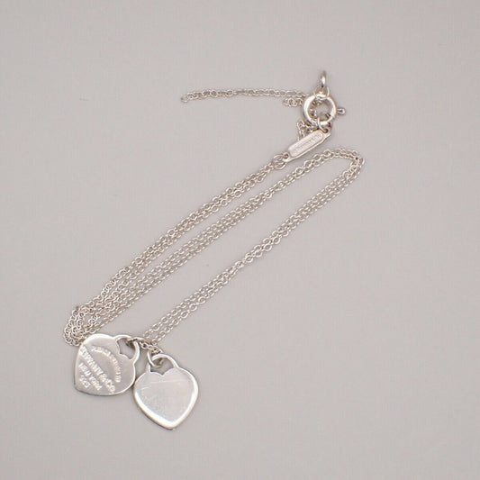 TIFFANY & CO. Return To Double Heart Mini Chain Necklace Silver Ag 925 09YF237