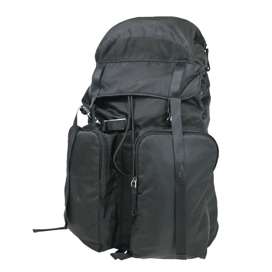 PRADA MILANO Logo Backpack Bag Nylon Leather Black Silver Made In Italy 21RF044