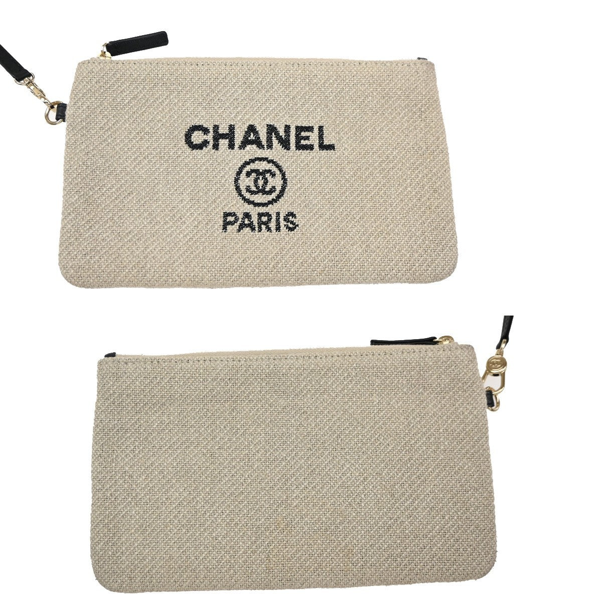 CHANEL Deauville 2Way Shoulder Hand Tote Bag Canvas Leather White Black 898RF787