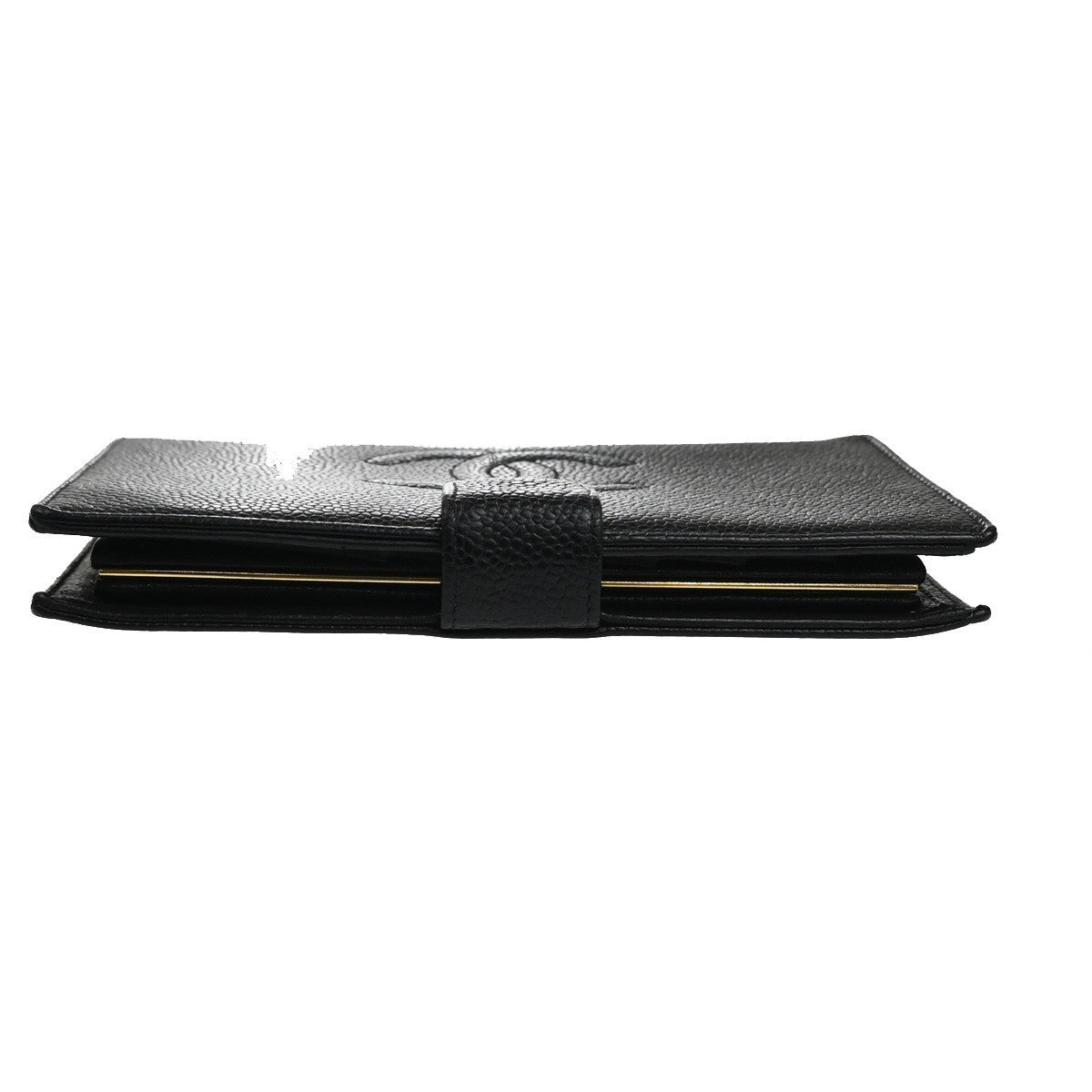CHANEL CC Logo Bifold Long Wallet Grained Calfskin Leather Black France 16RL991