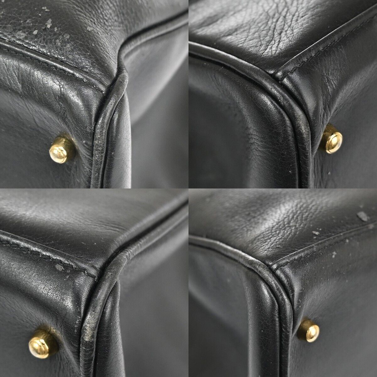 GUCCI Logo Bamboo 2Way Shoulder Hand Bag Leather Black Gold Italy 01DA076