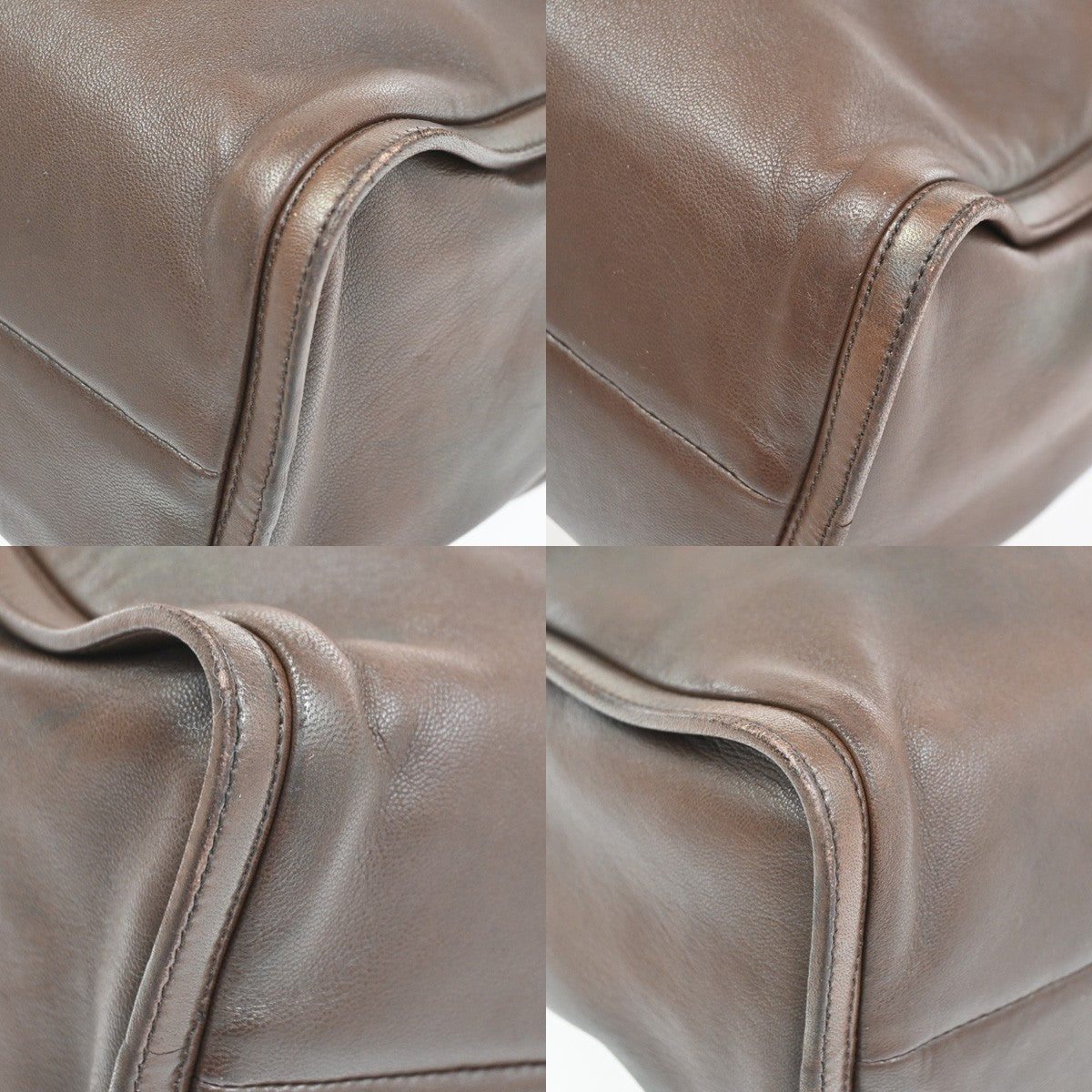 LOEWE LOGO Drawstring Shoulder Hand Bag Leather Brown GHW 38CA960