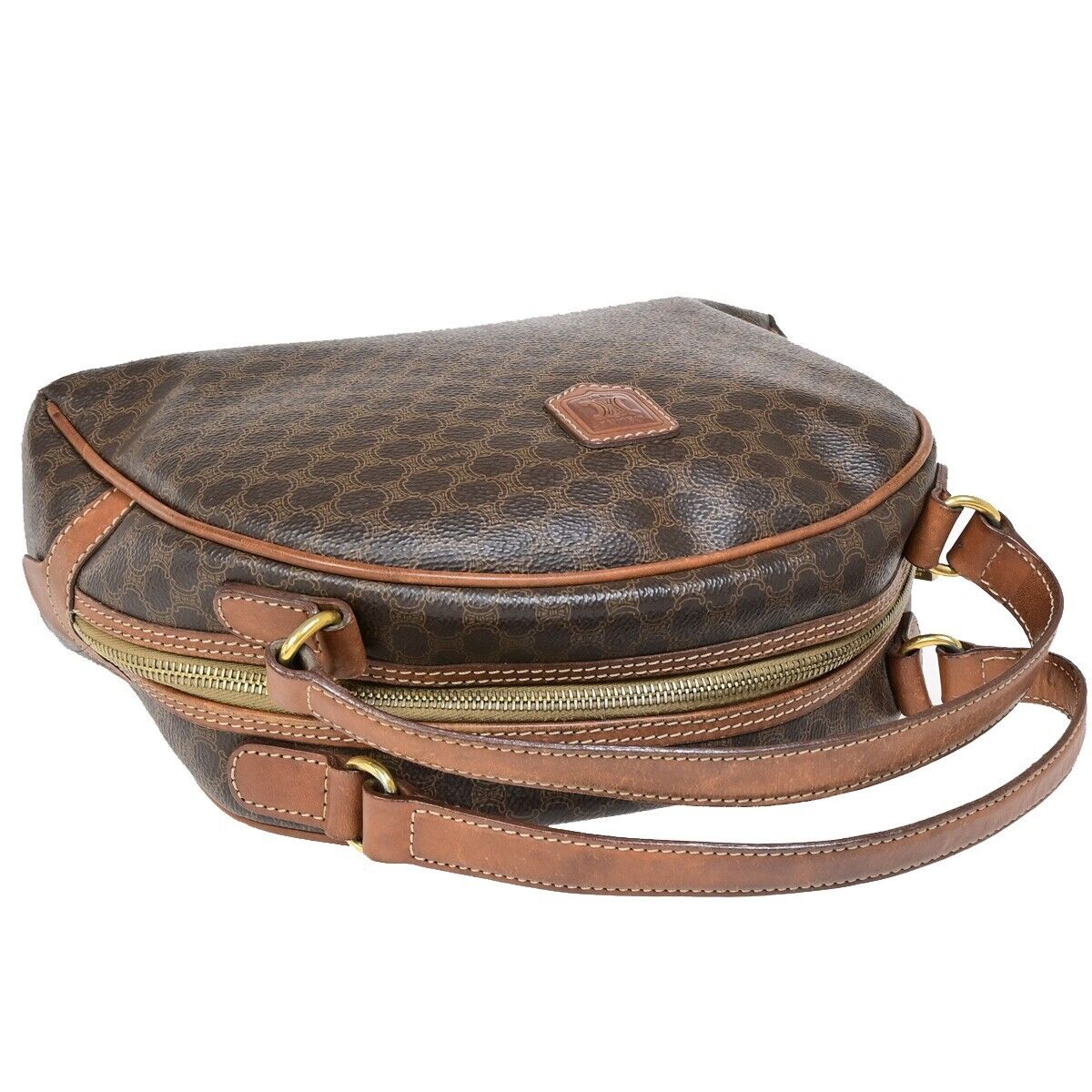 CELINE Logo Macadam Pattern Hand Bag PVC Leather Brown GHW Italy 66EB526
