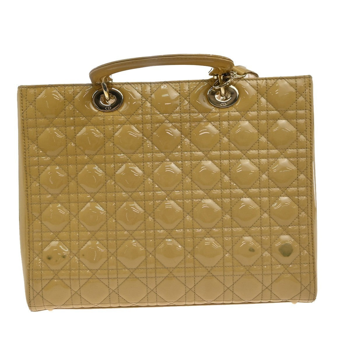 CHRISTIAN DIOR Lady Cannage 2Way Shoulder Hand Bag Patent Leather Yellow 41RF874